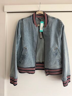 Steve Madden Light Blue Denim Jacket with Navy & Red Trim
